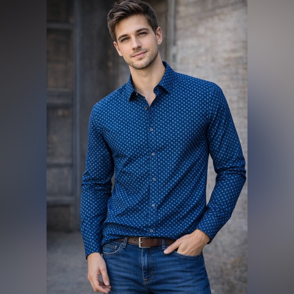 Scotch & Soda Blue Pattern Slim Fit Button Up Shirt Cotton Men’s XL